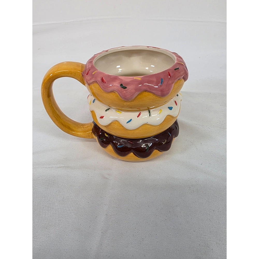 Stacked Donut Ceramic Coffee Mug 3D Novelty Dessert Cup‎ Pink White Chocolate